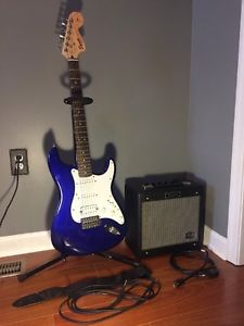 Fender Squier Strat Electric Guitar Plus Stand And Amplifier