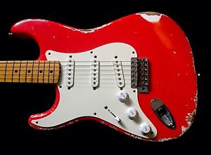 LEFTY! Fender Heavy Relic Stratocaster Guitar Fiesta Red Nitro Strat HSC 7.3Lbs