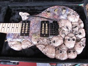 Custom, Hand carved,  Skull guitar Hand Painted, Hand finished, hand wired!