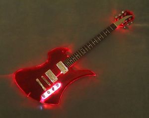 B.C. Rich Gibson Epiphone Acrylic Mockingbird Transparent Red Custom w/LED Glow