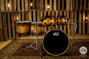 DW Drum Collectors Gold Stain To Quick Black Burst Over Teardrop Quilted Maple