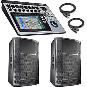 2x JBL PRX715 Powered 15" Speakers and QSC TouchMix 8 Digital Mixer Console