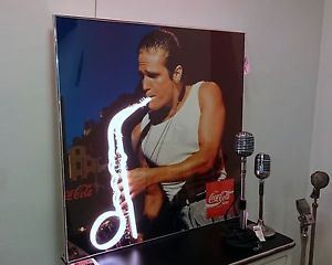 Neon Werbung Plakat Bilderrahmen Saxophone Coca Cola Bar Coke 1980er by Franta