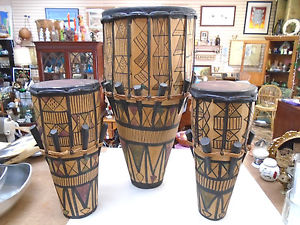 Authentic Vintage Peg Djembe Set from Nigeria Set of 3