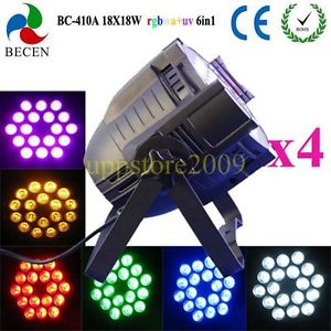 4pcs 18x18-Watt 6-In-1 rgbwa uv LED Par Fixture 10CH Christmas DJ Stage lighting