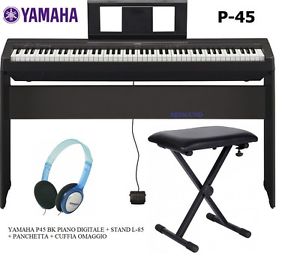 YAMAHA P45 BK PIANO DIGITALE 88 TASTI PESATI KIT CON STAND L85 + PANCA + CUFFIA