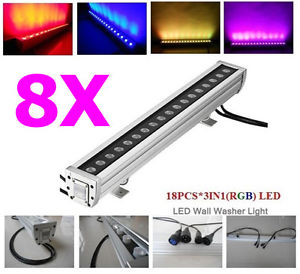8pcs IP65 led wall wash light 18x3w rgb 3 in 1 waterproof LED BAR power linkable
