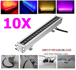 10pcs 18x3w rgb 3 in 1 waterproof high power led flood wall wash light outdoor