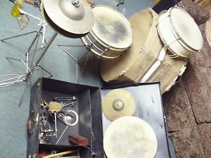 Antique 1930's LEEDY Drum Set Trap Kit complete with Hardware and Cymbals !