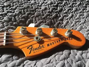 Vintage Blonde Fender Mustang Bass Guitar w/ Vintage Hard Case