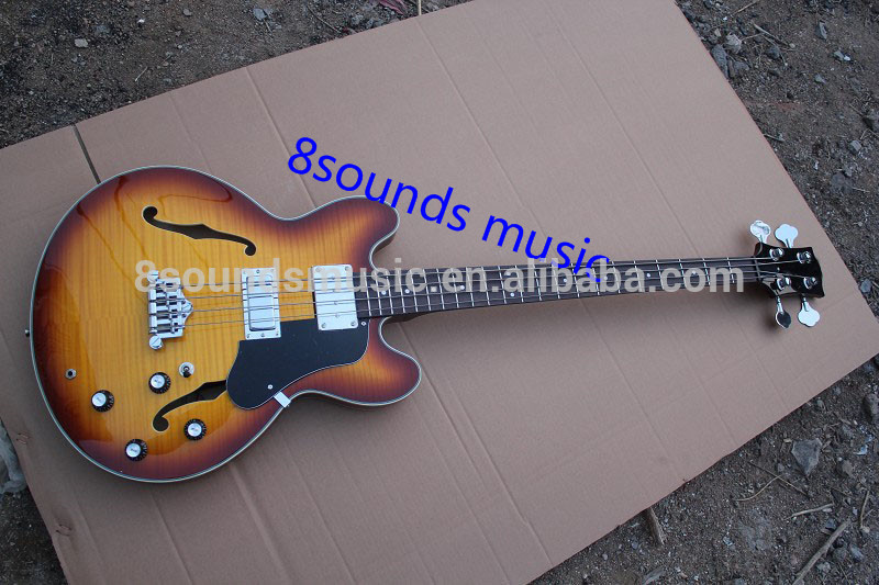 free shipping 4 string hollow body bass semi hollow body f hole bass guitar