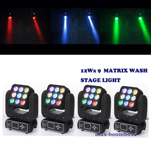 4 Pcs! 9X12W LED Matric Wash Moving Heads Stage Lighting DJ Disco Weding Party