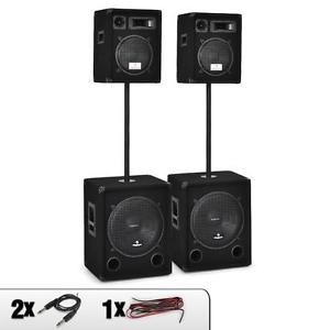 SET EQUIPO DJ 2x ALTAVOZ 25CM 400W 2 SUBWOOFER 38CM 1000W SOPORTES 2800W SPEAKER
