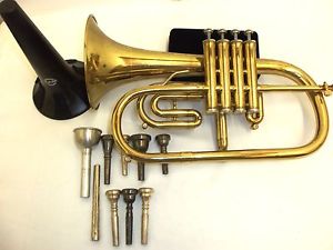 RARE BLESSING 4 VALVE FLUGELHORN W/8 MOUTHPIECES & STAND