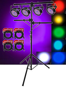 (4) Chauvet DJ SlimPAR 56 IRC IP LED Par Can Wash Lights+Tree Stand+DMX Cables