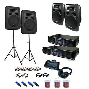 EQUIPO COMPLETO AUDIO DJ 4x ALTAVOZ 2x SOPORTE 2x AMPLIFICADOR MICRO AURICULARES