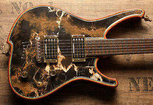 INSANE CUSTOM GUITAR ZERBERUS NEMESIS WITH REAL BLACK&GOLD MARBLE STONE TOP !!!