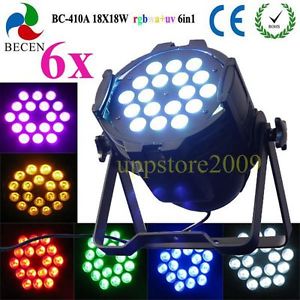 6pcs 10CH 18x18w rgbwa uv 6in1 par led dj stage lighting for wedding party