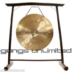 26" White Gong on the Vietnamese Bamboo Gong Stand with Mallet