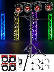 4 American DJ ADJ 5P-HEX 6-In-1 RGBAW+UV DMX Slim Par Lights+Remote+Stand+Cables