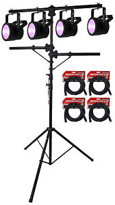 (4) Chauvet DJ Core Par UV USB UV Wash Lights w/D-Fi USB+Tree Stand+DMX Cables