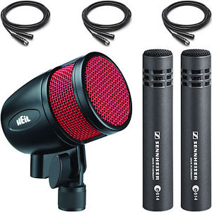 Heil PR48 Kick Drum Microphone with 2x Sennheiser e614 Condenser Overhead Mics