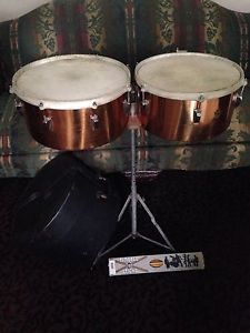 WFL Ludwig 50's Vintage Calfskin Timbales 13" & 14" Drums w/ Stand Case & Sticks