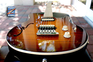 Ernie Ball Music Man Axis Super Sport Hollow Body Electric Guitar, Trans Gold!