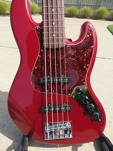 Fender Deluxe Active Jazz Bass V 5 string MIM Mexico Cola Red GREAT player CLEAN