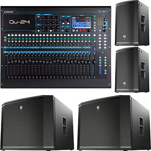 2x Electro-Voice ETX-15P/ETX18SP Powered Speaker Allen Heath QU-24 Digital Mixer