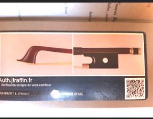 violin bow by Louis Morizot Freres stamped TOURTE with RAFFIN Certificat