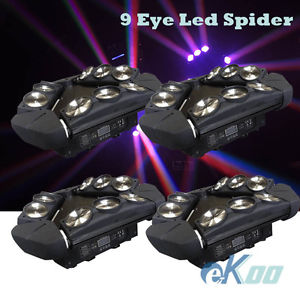 4Units 9 Eyes RGBW 4in1 LED Spider Beam Moving Head Stage Light DJ Club American