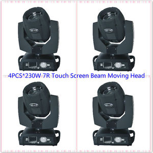 4pcs 16/20CH Touch Screen 7R 230W Beam Zoom Moving Head Lights+Clamp+Safe Cables