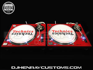2 custom Red Technics SL1200 M3D with Ultra white leds dj turntables