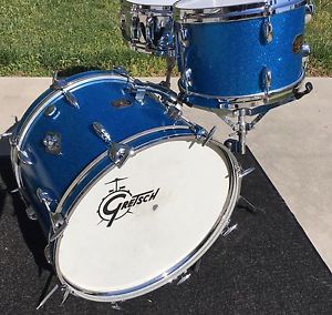 Vintage Gretsch One Nighter, stop sign era drum set blue sparkle