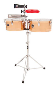 LP LATIN PERCUSSION 13", 14" GIOVANNI PRESTIGE BRONZE TIMBALES DRUMS w/ STAND