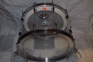 Vintage Ludwig Clear acrylic Vistalite vista lite Bass Drum 14" X 24" blue olive