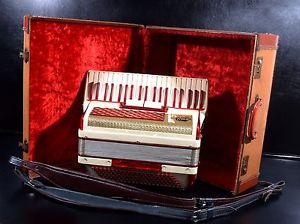 VINTAGE PIANO ACCORDION SCANDALLI 120 bass+ORG.CASE&NEW LEATHER SHOULDER STRAPS