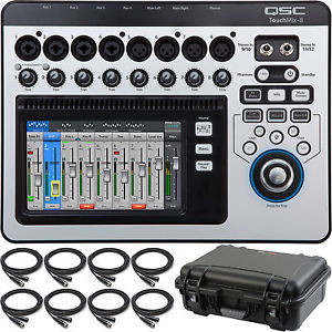 QSC Touchmix 8 Digital Mixer with Gator Waterproof Custom Case and Cables