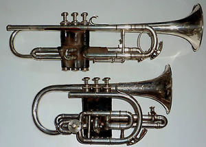 Collectible Antique matching Besson Prototype Trumpet + Cornet with extra pipes