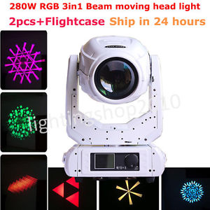 2pcs white case 280W 10R shary beam spot wash 3in1 moving head light flightcase