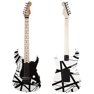 EVH Striped Series Stratocaster Electric Guitar - White with Black Stripes