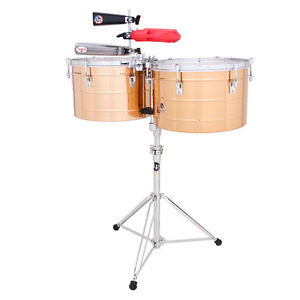 LP LATIN PERCUSSION 15", 16" PUENTE THUNDER BRONZE TIMBALE DRUMS & STAND LP258-B