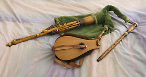 Irish pipes, very old set. Plain chanter, two reguators and three drones.