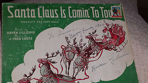 1934 Santa Claus is Comin' to Town Haven Gillespie Signed Sheet Music Fred Coots