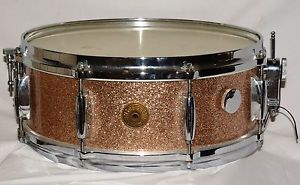 VINTAGE 60s GRETSCH ROUND BADGE, CHAMPAGNE SPARKLE 5"x14" SNARE DRUM