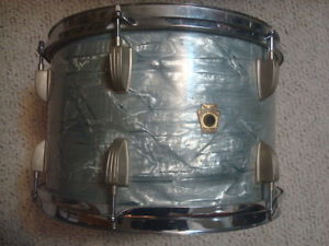 Two Ludwig vintage 12" sky blue pearl 1960s keystone tom drums with post mount