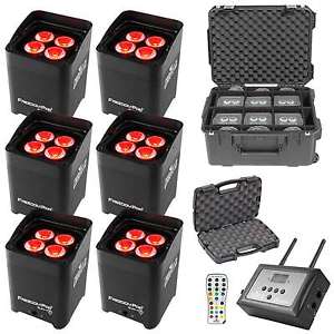 (6) Chauvet DJ Freedom Par Quad-4 IP D-Fi Wireless Pars w Case & FlareCON Air