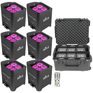 (6) Chauvet DJ Freedom Par Hex-4 D-Fi Wireless Rechargeable LED Par w SKB Case