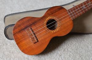Vintage 1920's Leonardo Nunes Koa Ukulele soprano rope binding original case